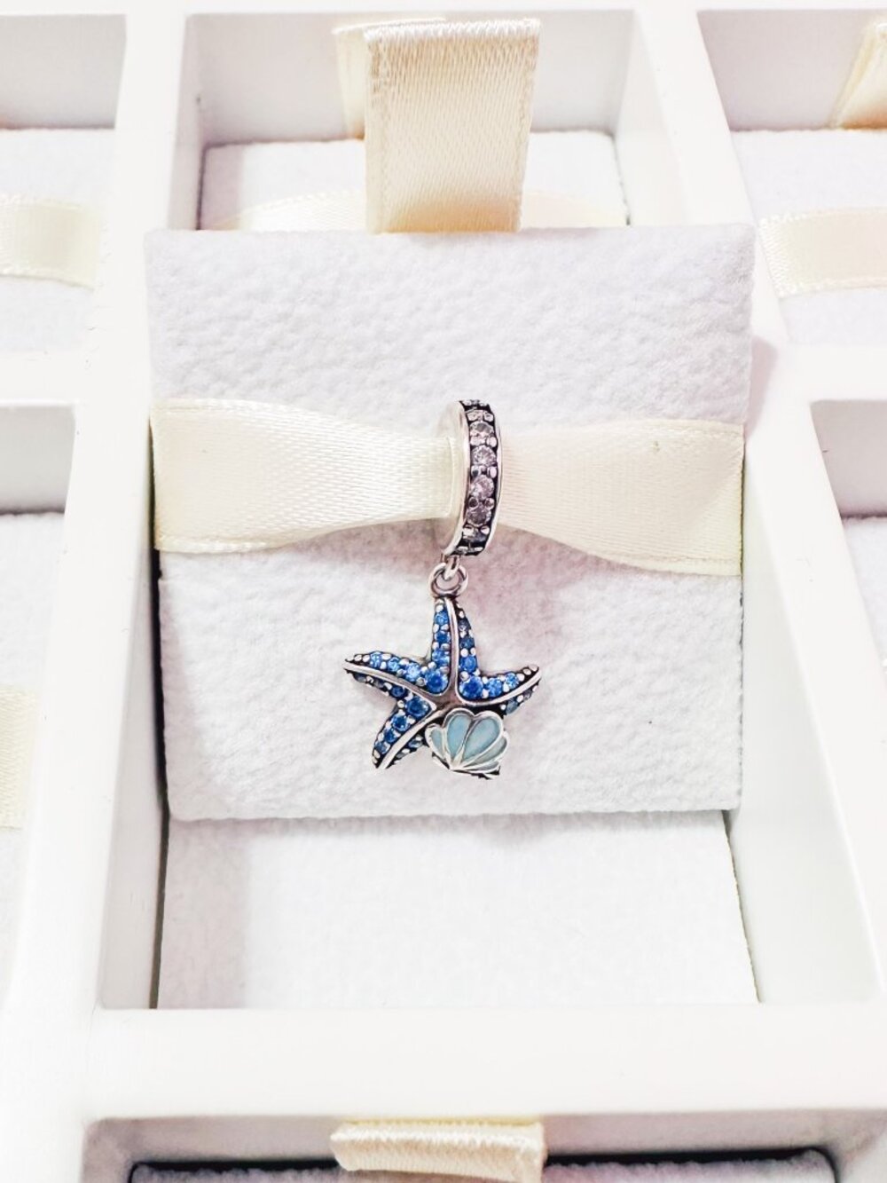 925 Sterling Silver Glow in the Dark Starfish Dangle Charm Blue Ocean Jewelry